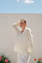 Ecru organic cotton v-neck blouse