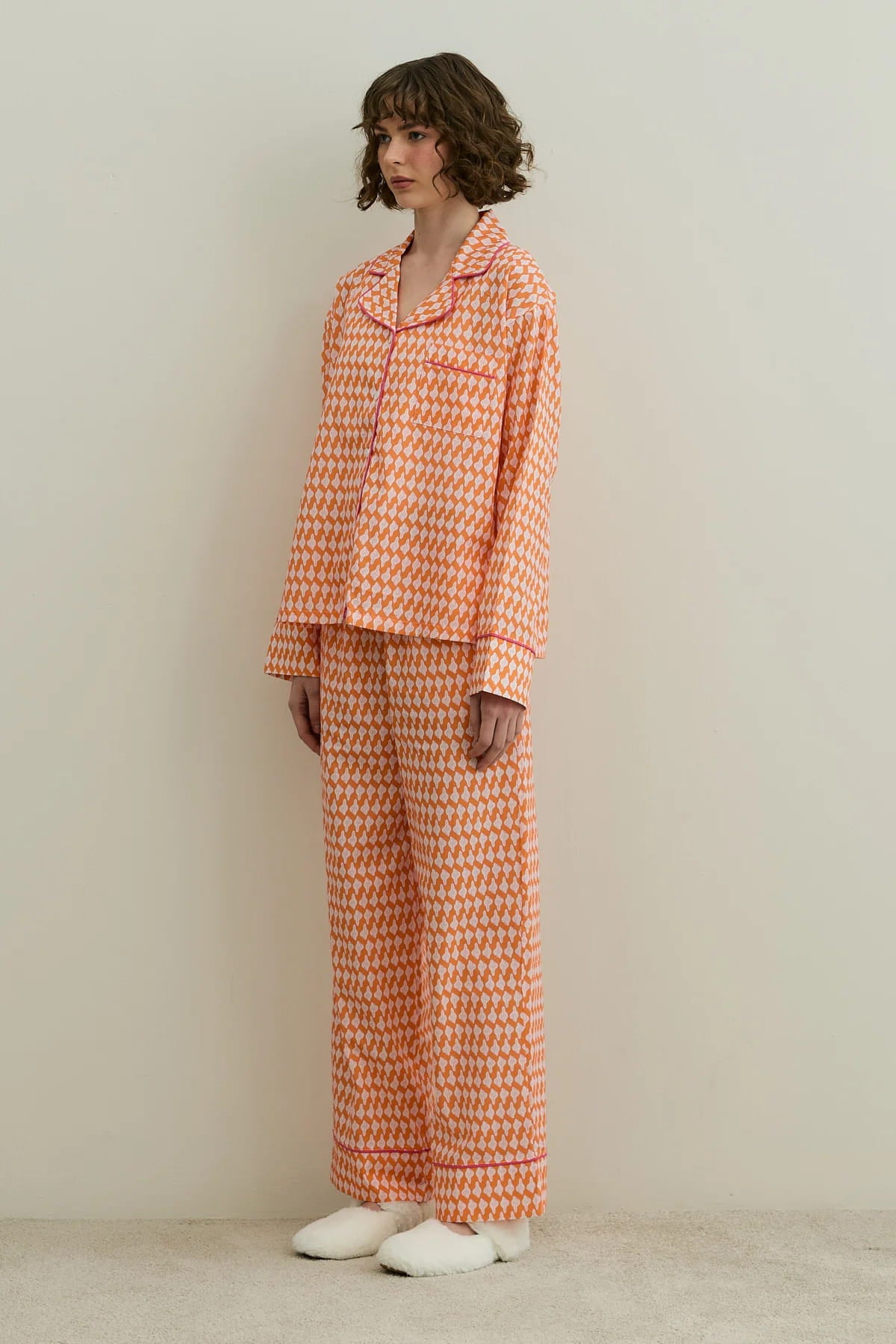 Orange Printed Pijama Suit