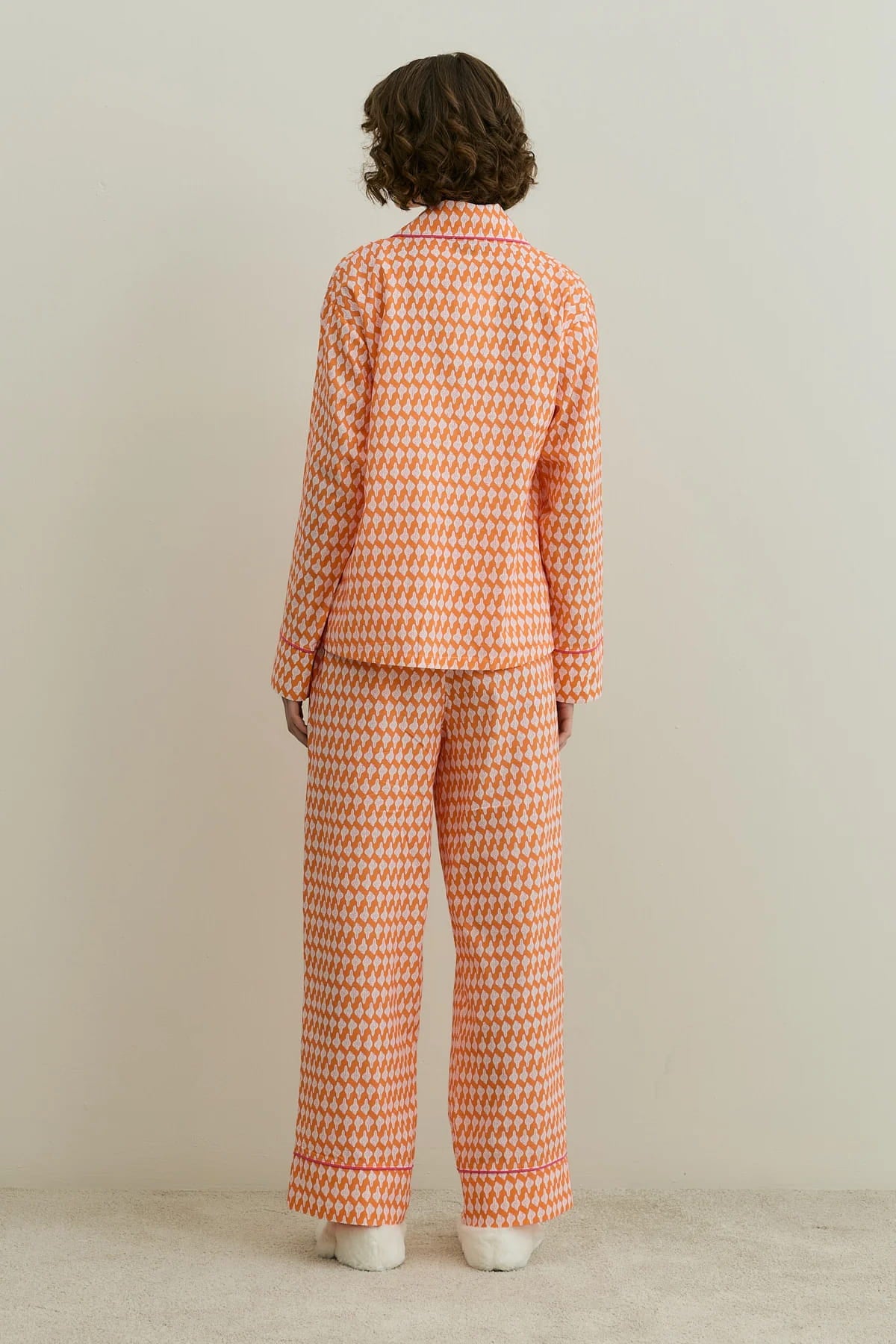 Orange Printed Pijama Suit