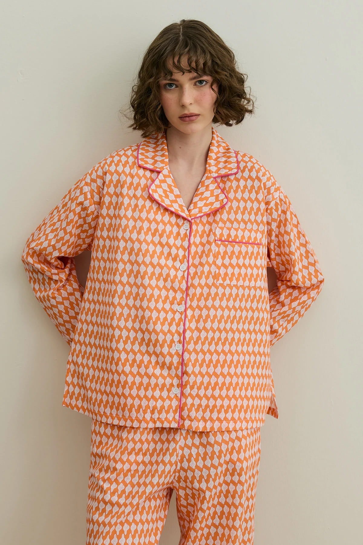 Orange Printed Pijama Suit