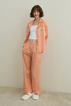 Orange Printed Pijama Suit