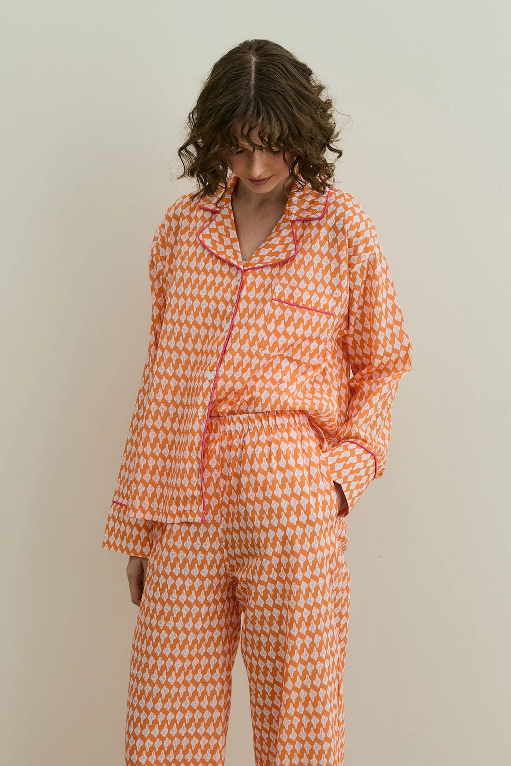 Orange Printed Pijama Suit