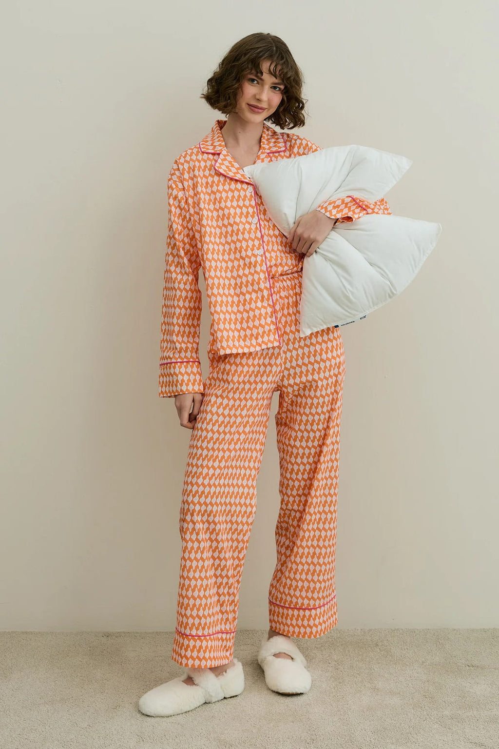 Orange Printed Pijama Suit