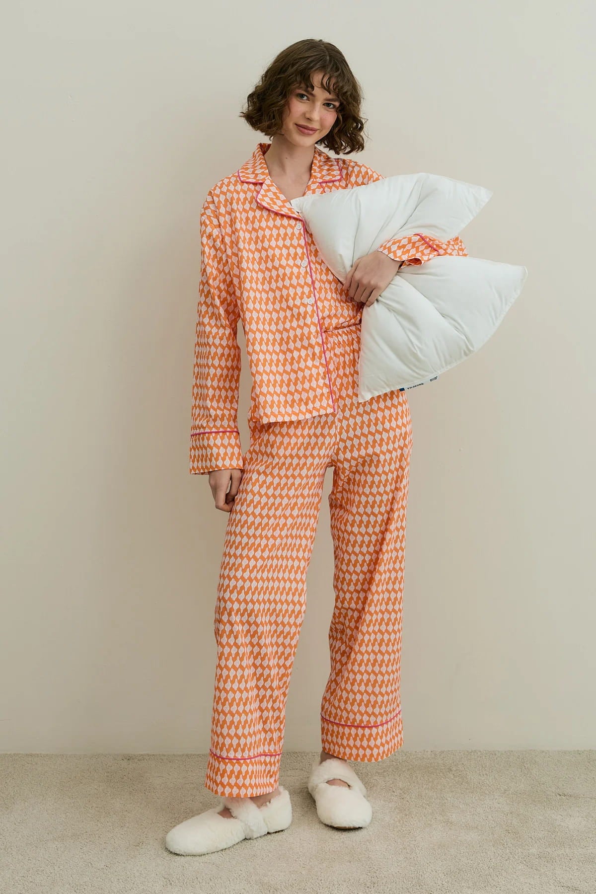Orange Printed Pijama Suit