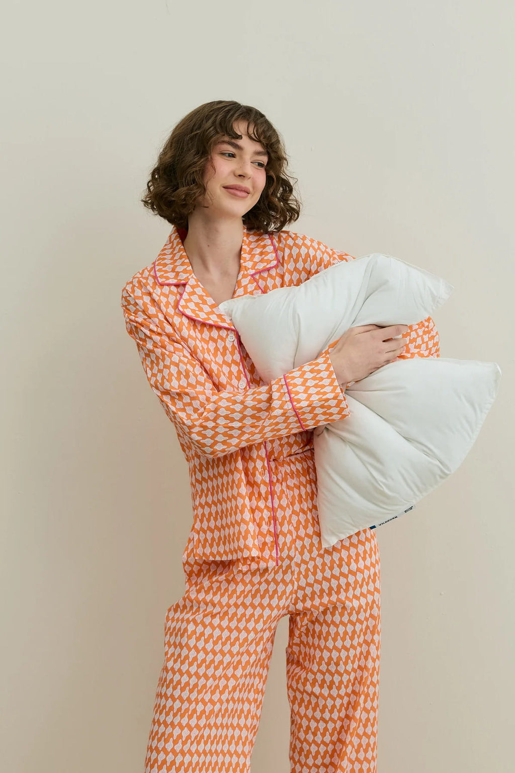 Orange Printed Pijama Suit