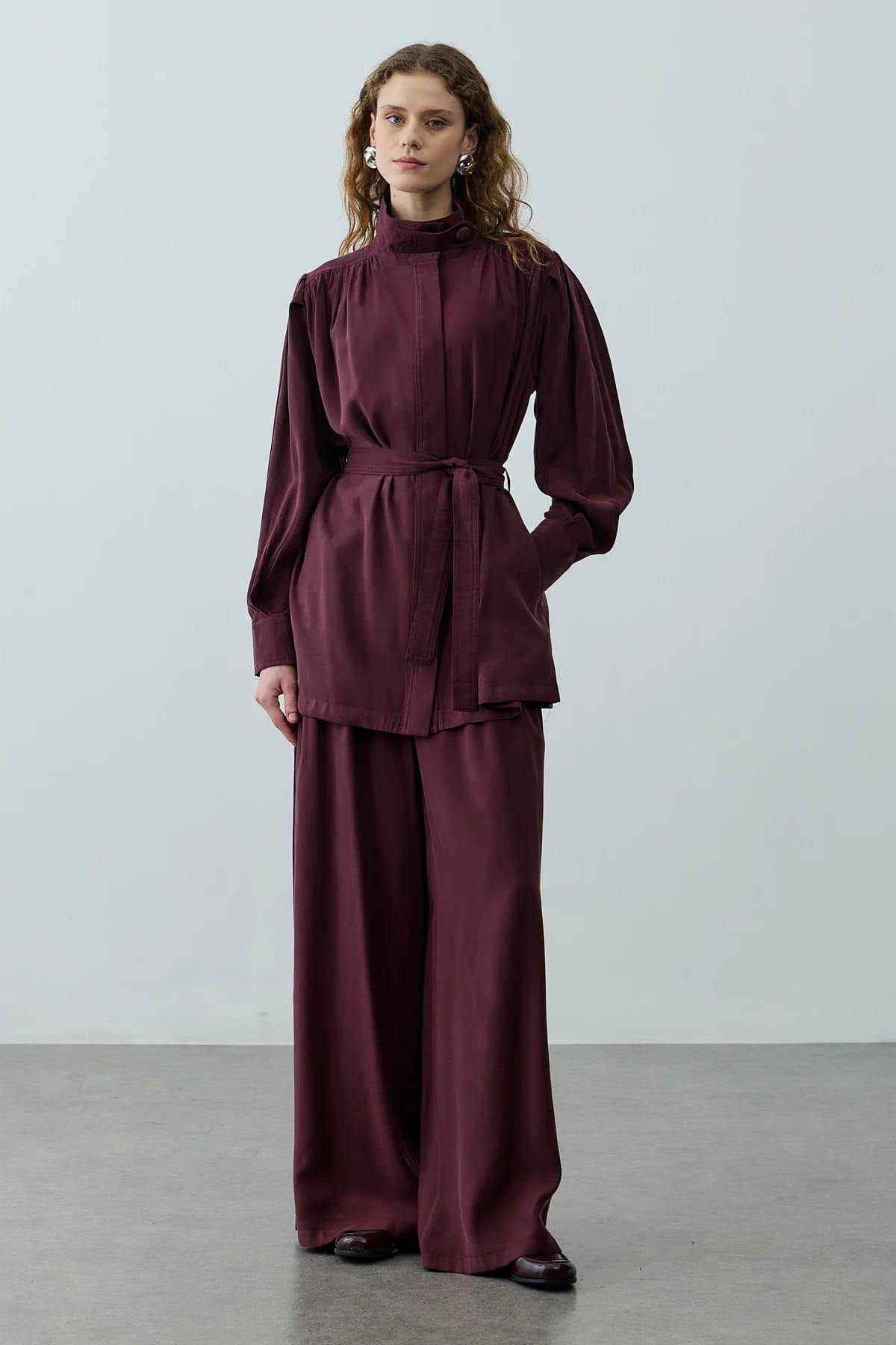 Plum High Neck Suit