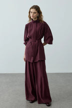 Plum High Neck Suit