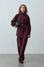 Plum High Neck Suit