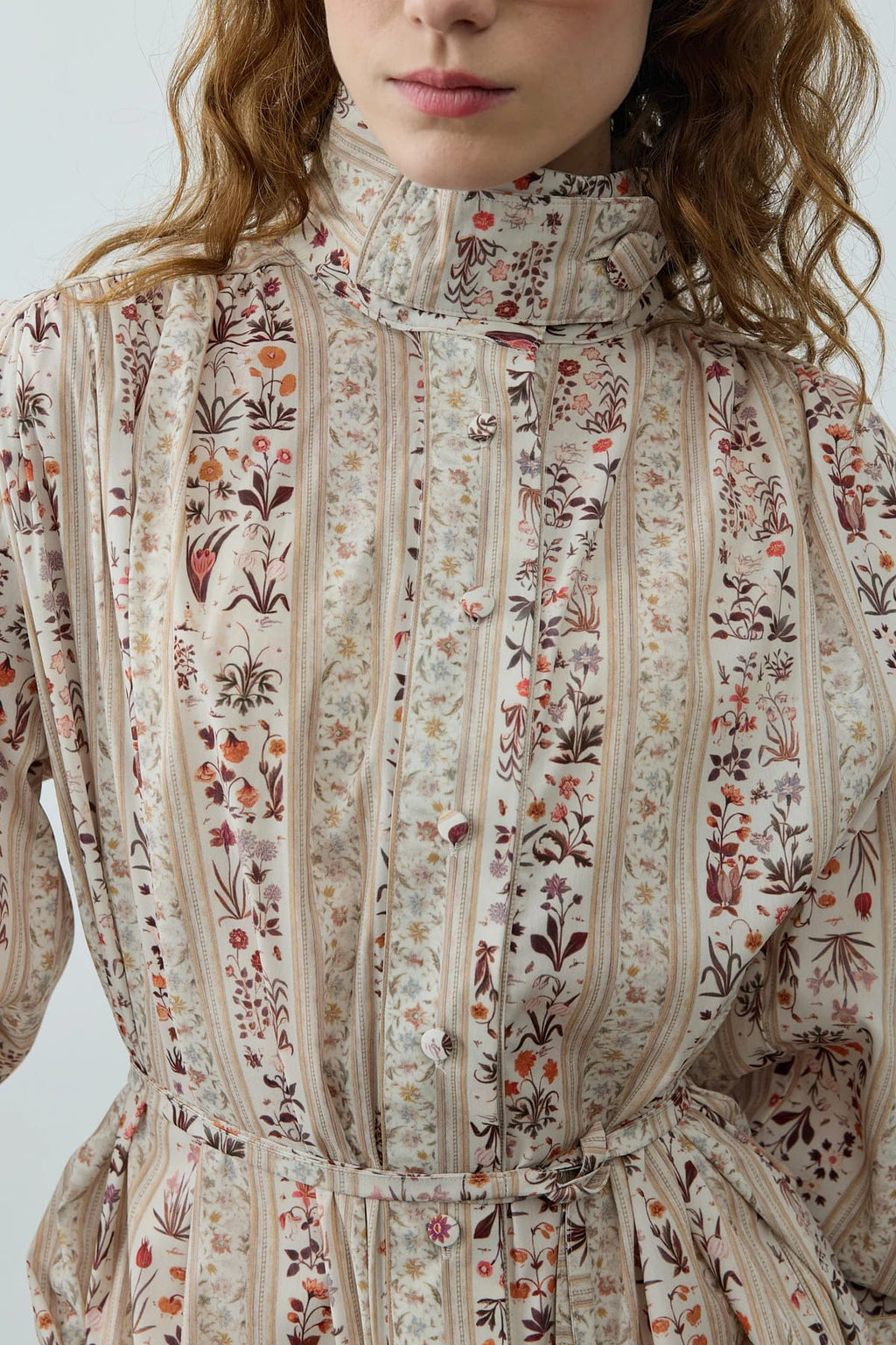 Cream Printed High Neck Suit
