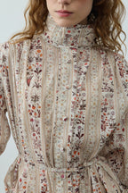 Cream Printed High Neck Suit