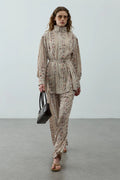 Cream Printed High Neck Suit