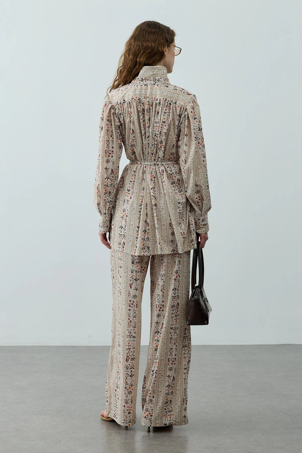 Cream Printed High Neck Suit