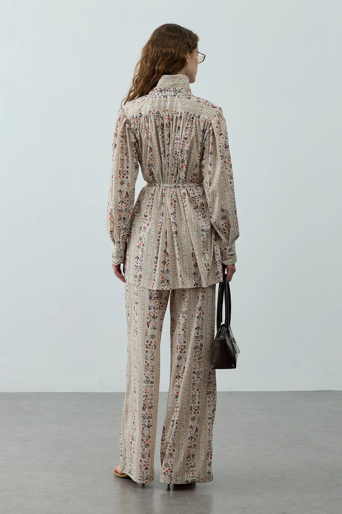 Cream Printed High Neck Suit