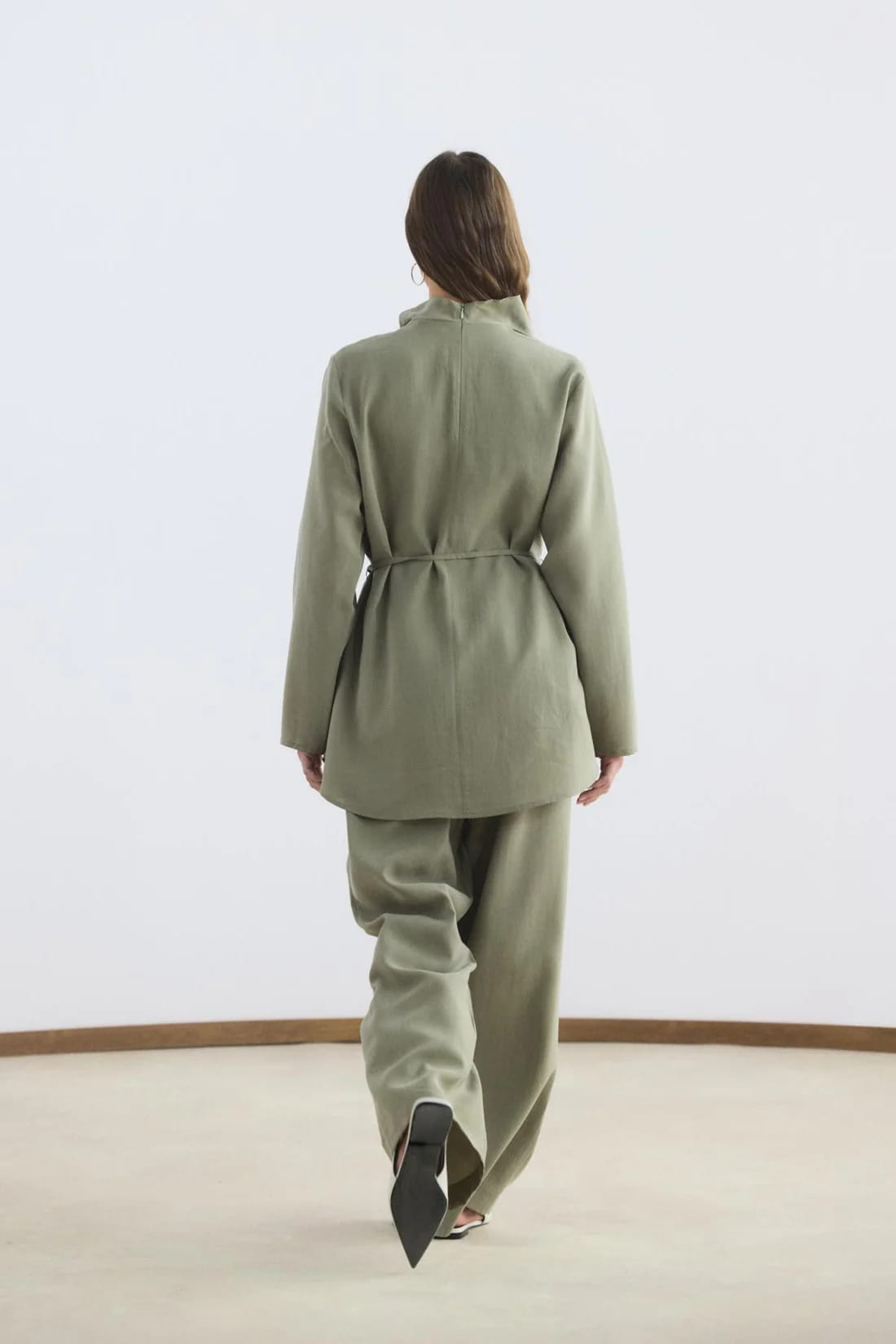 Sage draped collar tencel suit