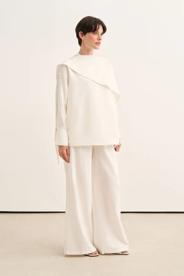 Ecru Organic Cotton Belted Blouse