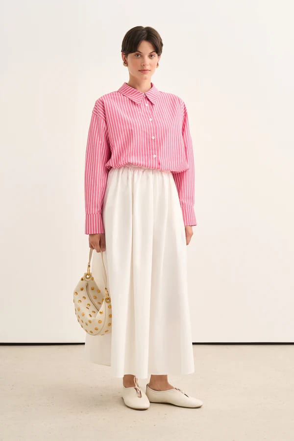 Dark Pink Striped Poplin Shirt
