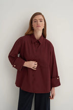 Burgundy oversized button-detail shirt