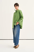 Green Tie Neck Poplin Shirt