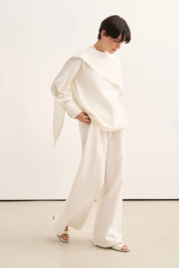 Ecru Organic Cotton Belted Blouse
