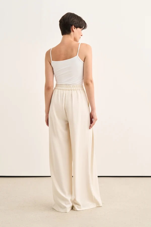 Ecru Pleated Detail Trousers