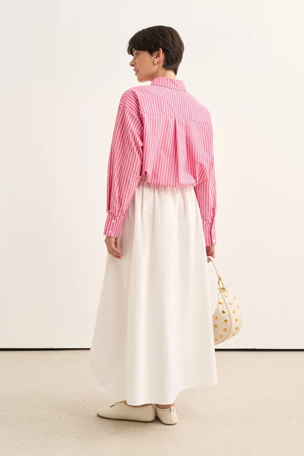 Dark Pink Striped Poplin Shirt