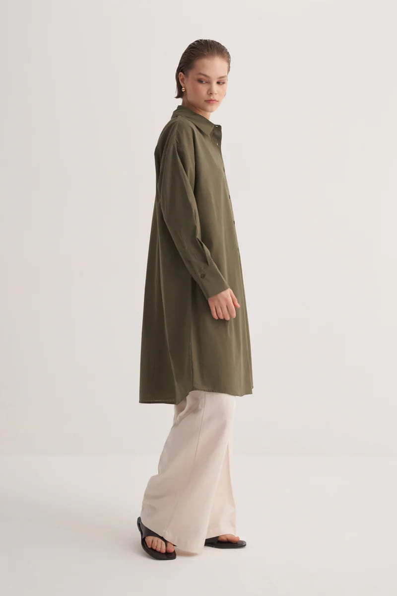 Khaki organic cotton long basic shirt