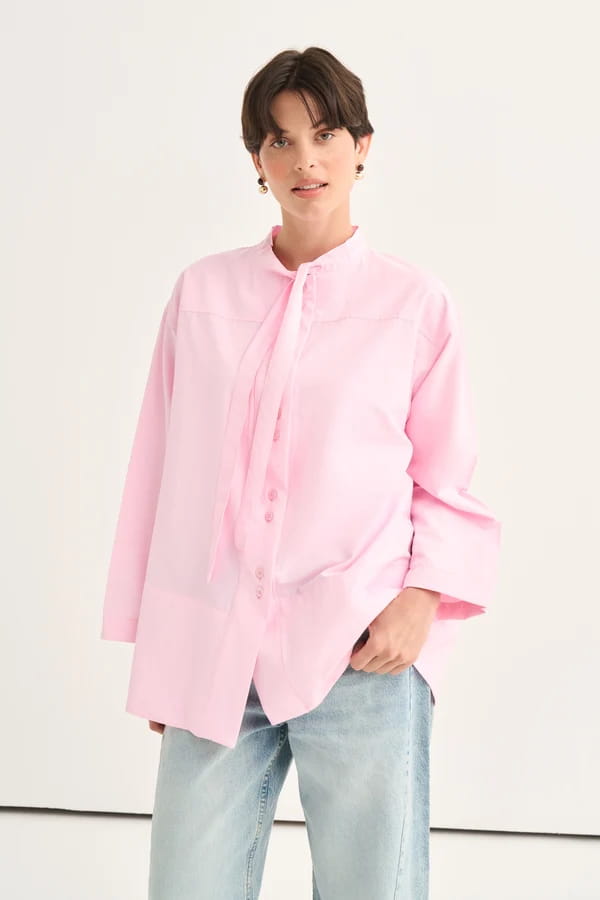 Light Pink Tie Neck Poplin Shirt