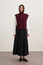 Black Gabardine Pleated Skirt