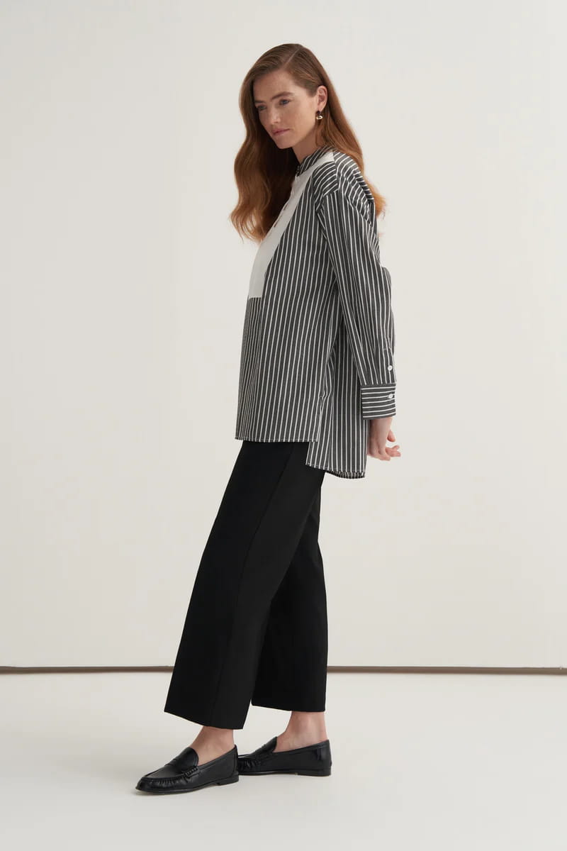Black striped high-neck detail shirt