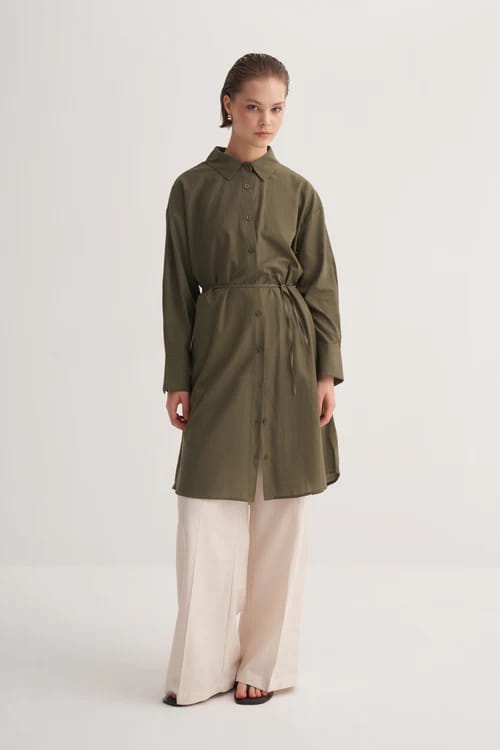 Khaki organic cotton long basic shirt