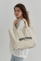 Ecru resting printed canvas bag