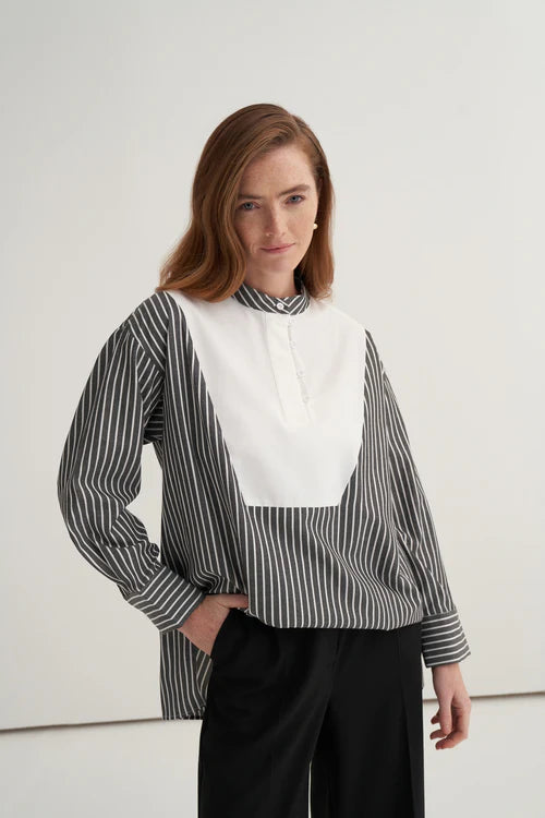 Black striped high-neck detail shirt