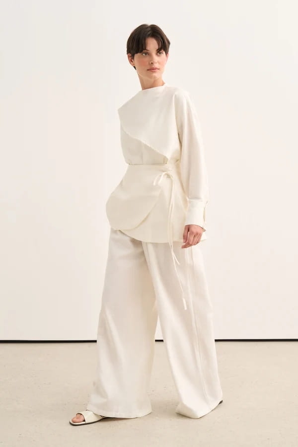 Ecru Organic Cotton Belted Blouse