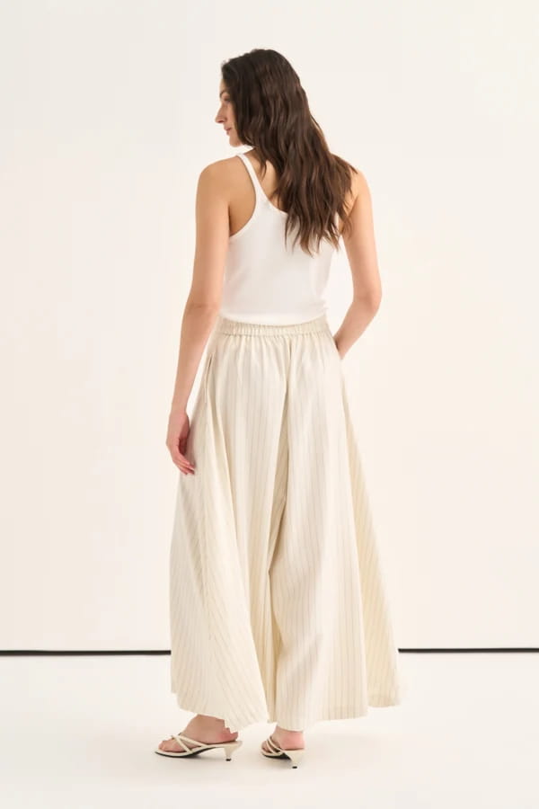 Ecru Striped Flared Trousers Skirt