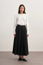 Black Gabardine Pleated Skirt