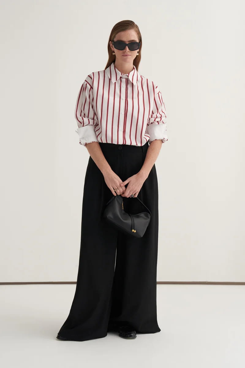 Burgundy striped poplin contrast-cuff shirt