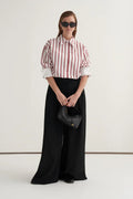 Burgundy striped poplin contrast-cuff shirt