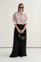 Burgundy striped poplin contrast-cuff shirt