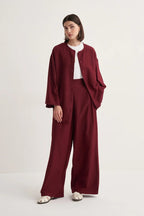 Burgundy draped cotton kimono shirt