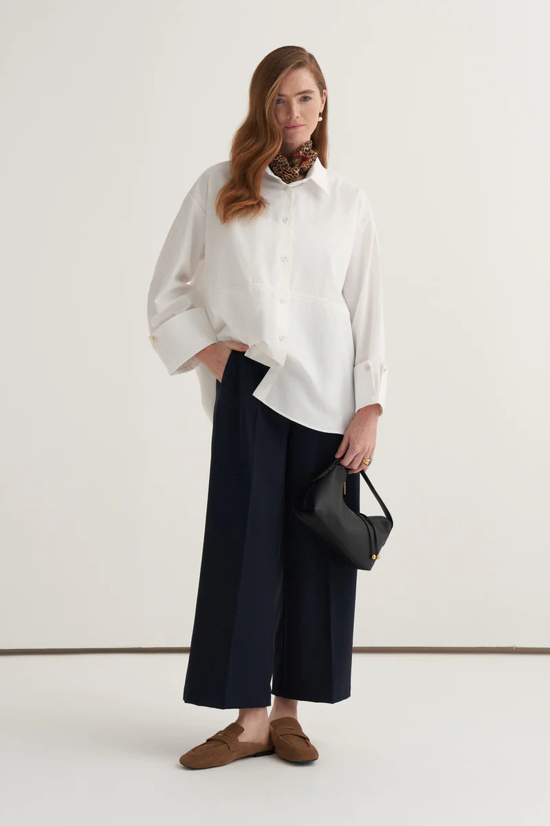 Ecru oversized button-detail shirt