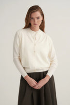 Ecru viscose knitwear t-shirt cardigan set