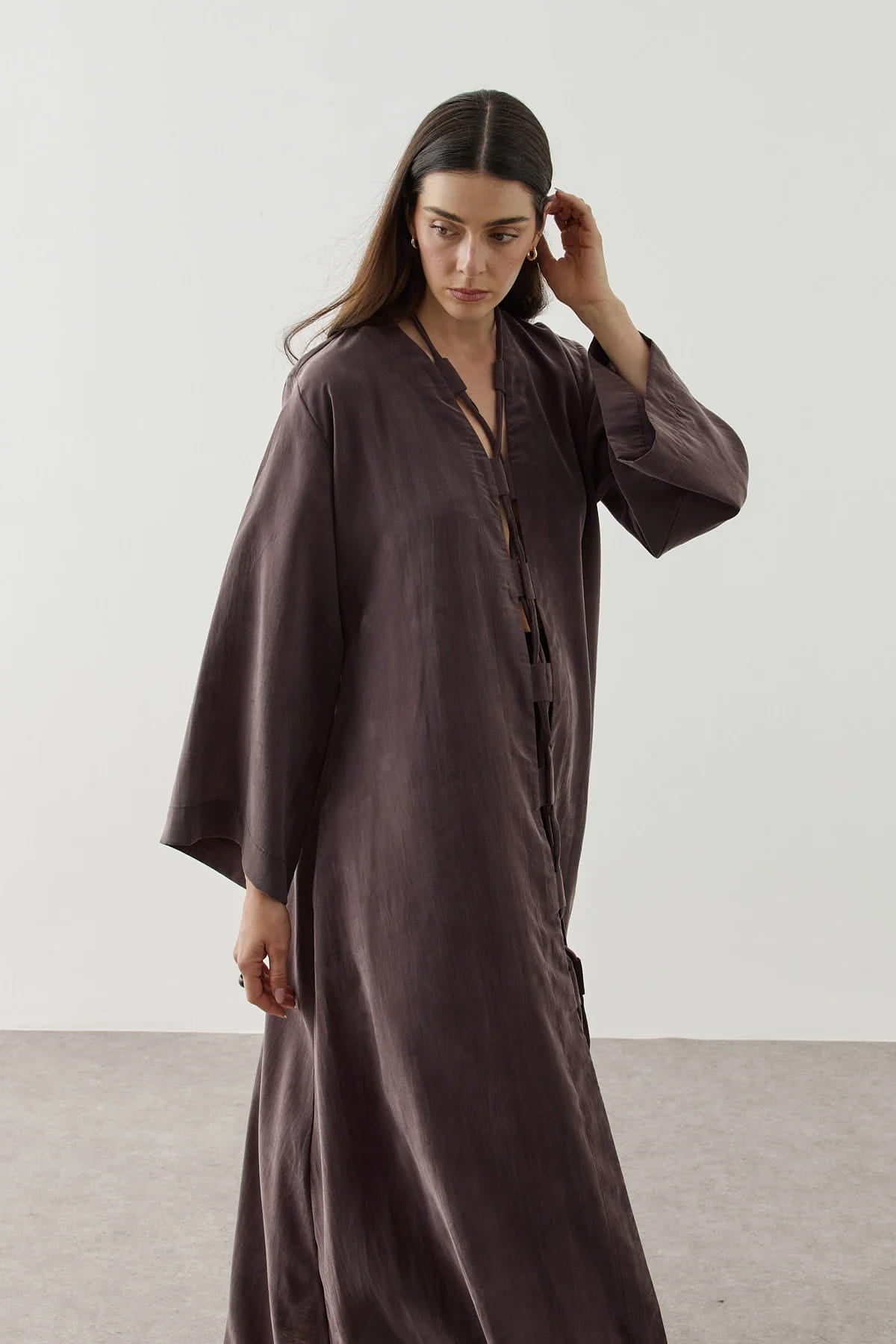 Brown Wide Brim Kimono