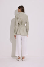 Green Linen Tie Shirt
