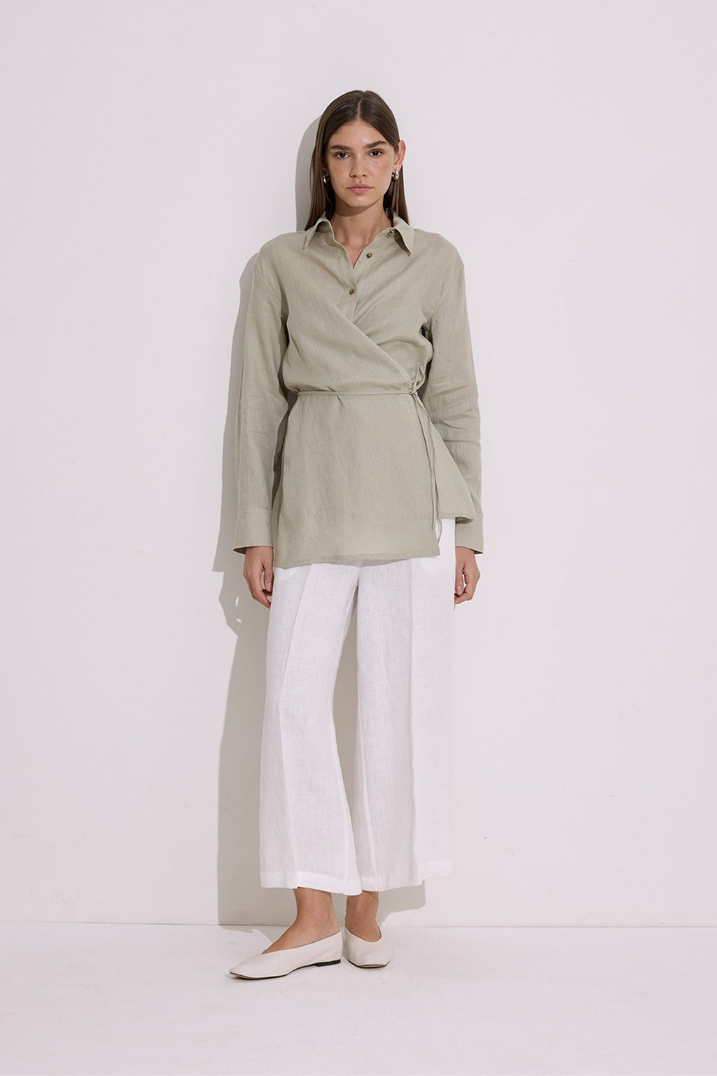 Green Linen Tie Shirt