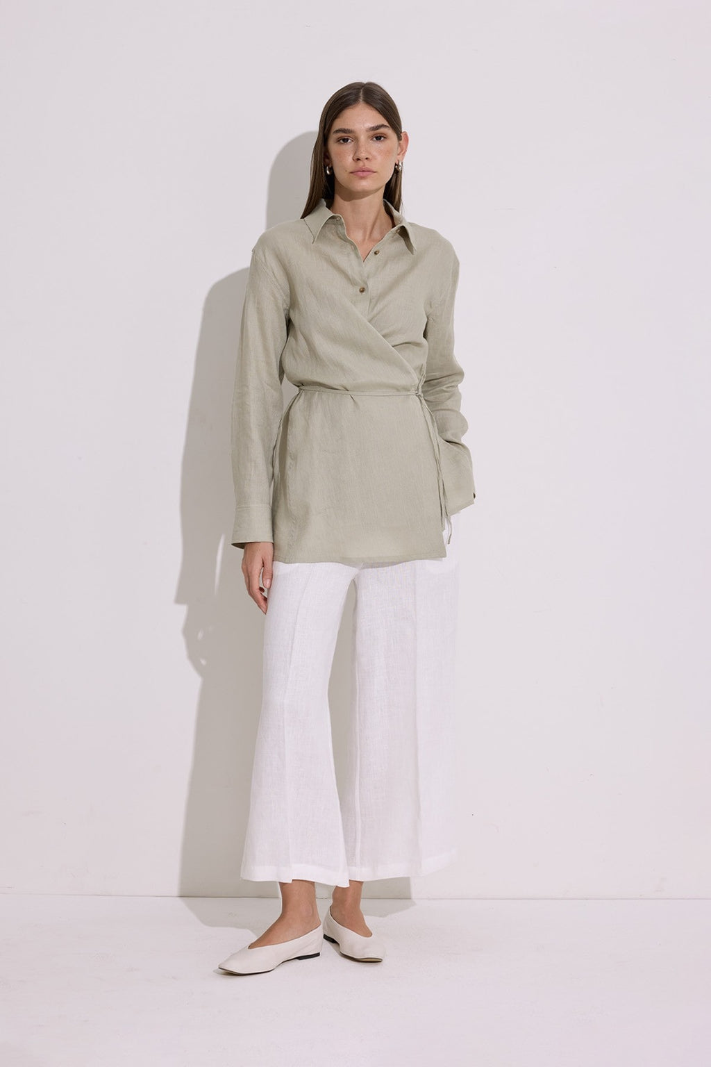 Green Linen Tie Shirt