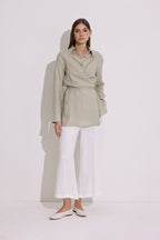 Green Linen Tie Shirt