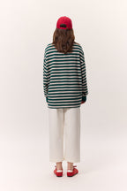 Green striped polo sweatshirt
