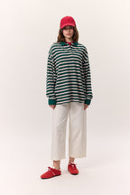 Green striped polo sweatshirt