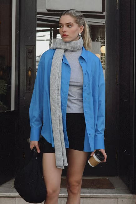 Gray plain knitted knitwear scarf