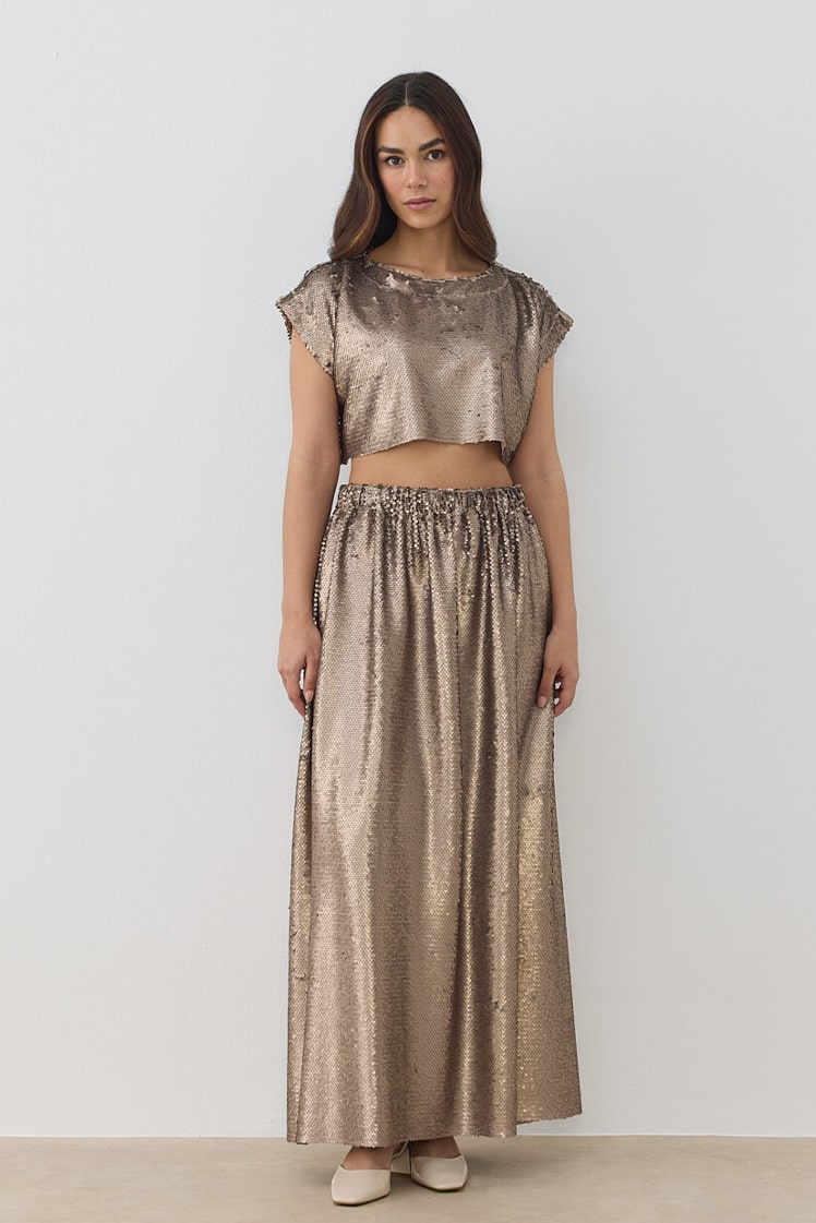 Sequined straight skirt mink